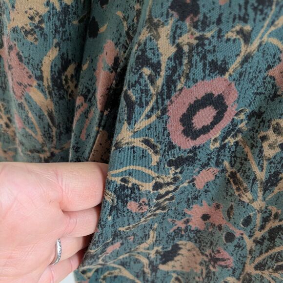 Peruvian Connection Mini Dress S Teal Green Long Sleeve Floral Shift Work Black - Picture 6 of 9